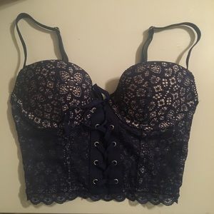 Victoria Secret navy lace padded corset bra!